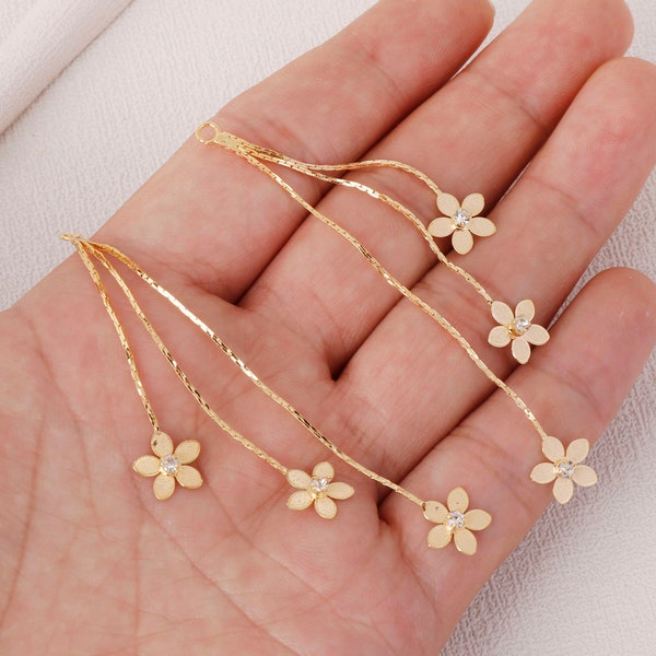 4PCS. 18k Real Gold Plated Flower Tassel Charm Long Metal Tassels Ball Chain Tassels