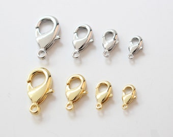 10PCS,Real Gold Plated Brass Lobster Clasp Oval Lobster Clasps, necklace findings, jewellery clasps
