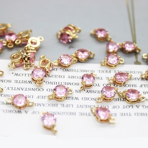 10PCS Gold Plated Tiny Cubic Zirconia Charm,5 * 10MM, Pink Round Drop, CZ Pave Connector, Sieraden maken, DIY Materiaal, Crafts Supplies