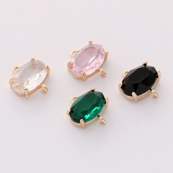 10pcs Clear Crystal Glass Connector Charm, Faceted Frame Glass Charm,Oval Glass Connector, wholesale prices, 10*18mm