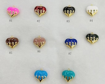 18K gold Filled Dainty Enamel Heart Charm Large Puffy Heart Pendant For Necklace Bracelet Jewelry Making Nickel-free and High Quality