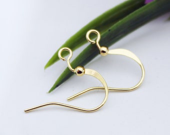 100PCS,Real Gold Plated Brass Ear Wire Ball Dot French Hooks Dangle Earring Hooks Ball French Hook Ear Wires Earrings Findings Components