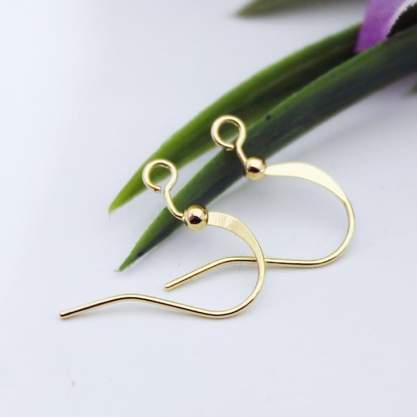 100PCS, Real Gold Plated Brass Ear Wire Ball Dot Français Hooks Dangle Earring Hooks Ball Français Hook Ear Wires Boucles d'oreilles Résultats Composants