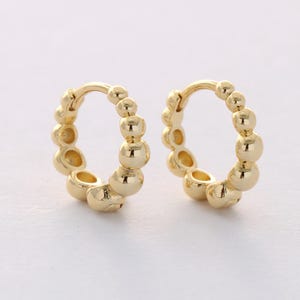 6pcs Real Gold Plated Leverback Earrings,Huggie Hoop Earrings,Beaded Huggie Hoop Earrings,Helix Hoop Earring Stack, Dainty Hoop Earrings
