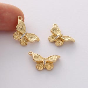 6pcs Real Gold Butterfly Charms, Butterfly Pendant, Dainty Charms, Necklace Charm, Bracelet Charms, Gold Plated Findings