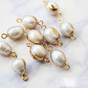 4pcs Natural Pearl connector,White Baroque pearl charm Pendant, 10*18MM, irregular pearl bezel connecor