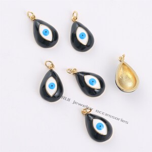 6Stk Nickelfrei Echt vergoldet Enamel Evil Eye Charm, Gold Initial Charm, Vermeil Evil Eye Anhänger, Teardrop Evil Eye