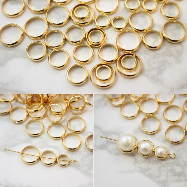 5PCS High Quality 18K Gold Plated Brass Bead Frame, Round Frame, Circle, Jewelry Findings,7.5MM/9MM/11MM