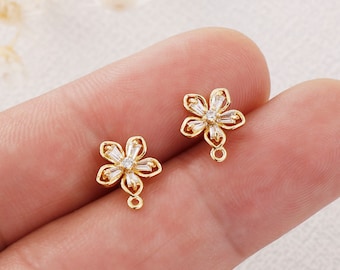 6PCS Real Gold Plated Brass Zircon Flower Earrings Posts, Earring Stud,Tiny Mini Daisy Ear Studs, 925 Sterling Silver Ear Stick