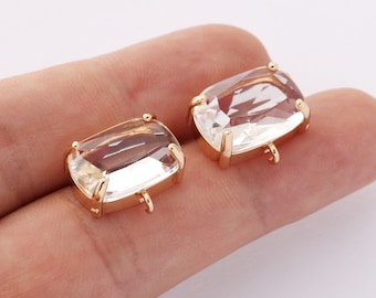 6PCS Gold Plated Glass Pave Earring with loop,Rectangle Ear Stud,Crystal Ear Post,Designer jewelry Finding,16*14mm