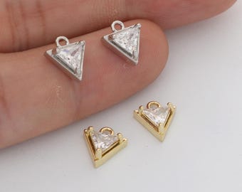 6pcs Real 18k Gold Plated Triangle Zircon Charm,  CZ Pave Drop Pendant, Quality Jewelry Supply