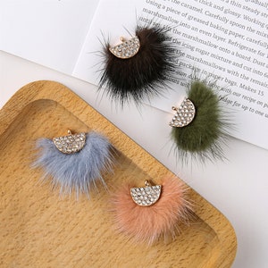 2pcs Mink furry Pompom Charm Pendant Fur Ball Charm Pom Pom Charms Paste Pom Jewelry Supplies