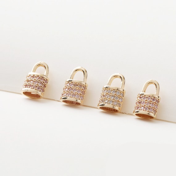 6PCS Real Gold Plated Brass Lock Charm, Zircon Lock Charm, CZ Pave Lock Pendant, Accessories Jewelry Making