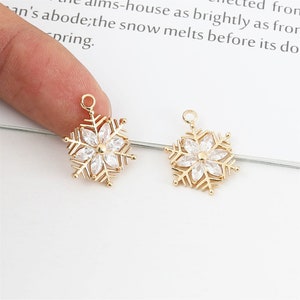 10PCS Gold Plated Cubic Zirconia Snowflake Charms,CZ Pave Flower Pendant