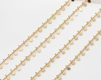 3.2feet. Real Gold Plated Round Disc Chain - 5mm Star Disc Chain - Gold Round Disc Circle Chain - Chain by foot