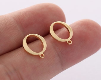 10Pcs Real Gold Plated Twisted Oval Earrings w/ Ring, Stud Earring,Gold Oval Earrings,Trend Earrings,Earring Attachment