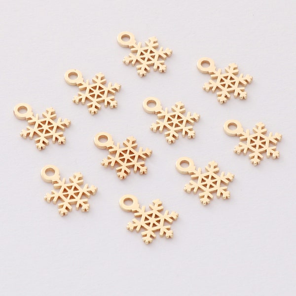 10pcs Real Gold Plated Snowflake Charm, Tiny Mini Snowflake Pendant,Jewelry Making, diy Material,Nickel Free ,Quality