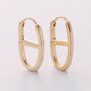 6pcs Real Gold Plated Oval Hoop Earrings,Oval Huggie Hoops, Unisex, Gold Hoop Earrings, Hoops Earrings, Gift For Her, Mother&#39;s Day Gift
