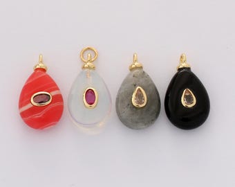 18K Gold Filled Natural Stone Teardop Charm Zircon Pave Teardrop Pendant For Necklace Bracelet Jewelry Making Nickel-free and High Quality