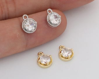 6pcs Real 18kGold Plated Round Zircon Charm,  CZ Pave Drop Pendant, Quality Jewelry Supply