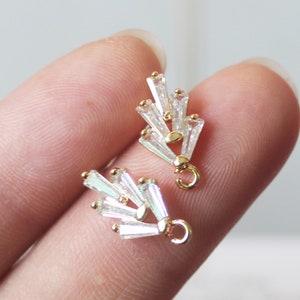 6PCS Real Gold Plated Brass Zircon Leaves Earrings With 925 Sterling Silver Ear Stick