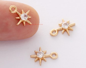 10pcs Gold Plated Star Charm, Zircon Star Pendant,Tiny Mini Star Charm