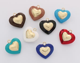 18K gold Filled Dainty Enamel Heart Charm Large Puffy Heart Pendant For Necklace Bracelet Jewelry Making Nickel-free and High Quality