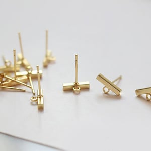 10pcs Real 18K Gold Plated Bar earrings,Ear Stud, Metal Post Earrings,Designer jewelry Finding, Earring diy image 1