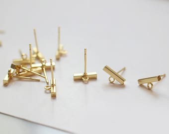 10pcs Real 18K Gold Plated Bar earrings,Ear Stud, Metal Post Earrings,Designer jewelry Finding, Earring diy