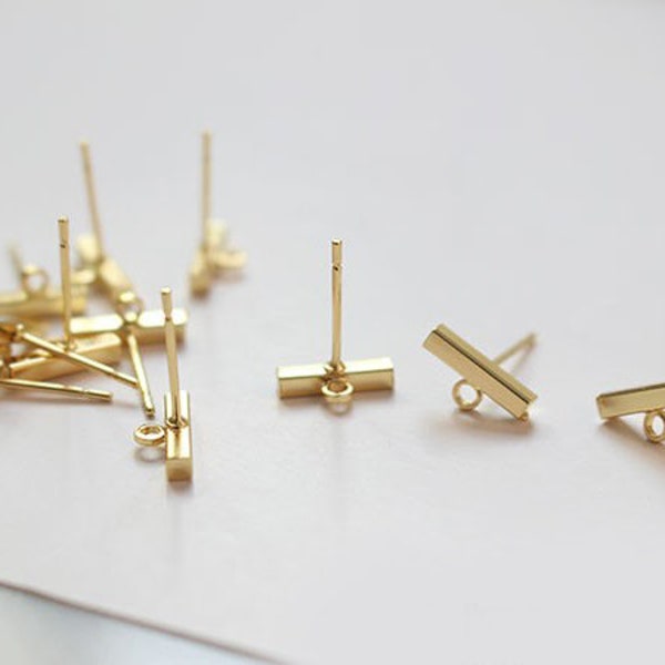 10 piezas de pendientes de barra chapados en oro real de 14 quilates, pendientes tipo botón, pendientes de poste de metal, accesorios de joyería de diseñador, pendientes de bricolaje