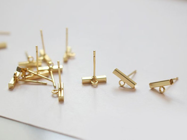 10pcs Real 18K Gold Plated Bar earrings,Ear Stud, Metal Post Earrings,Designer jewelry Finding, Earring diy image 1
