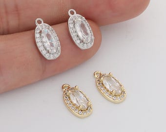 6pcs Real 18k Gold Plated Oval Charm, Tiny CZ Pave charm,Zircon Oval Pendant, Quality Jewelry Supply