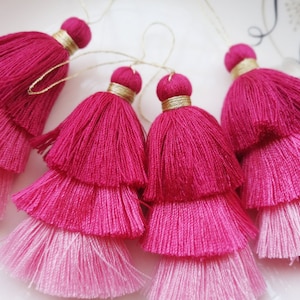 High Quality Large Cotton Tassels, Triple Cotton Tassels, Cotton Thread Tassels,Rose Red ombre Tassels, Stacked Cotton Tassels,Statement