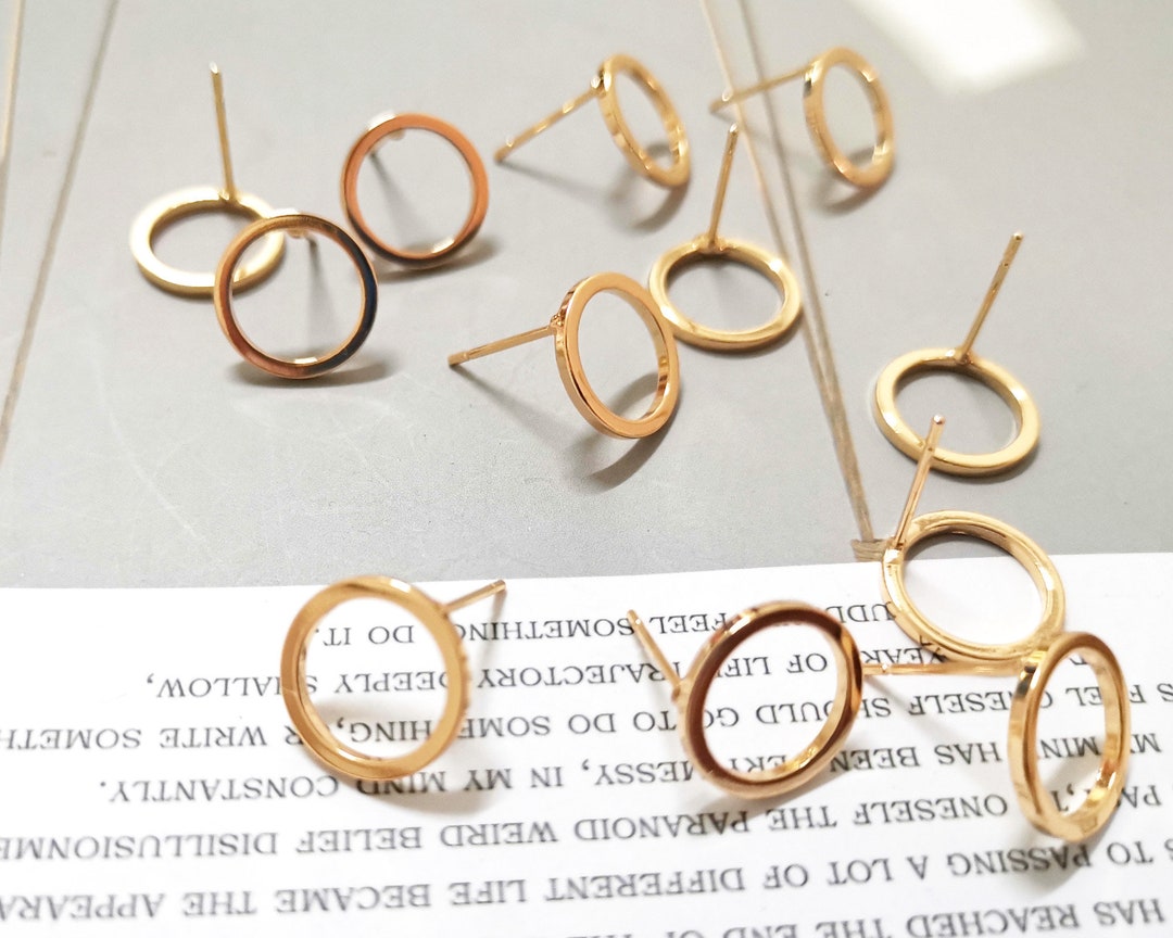 10PCS Real Gold Plated Brass Circle Earring Posts, Earring Stud