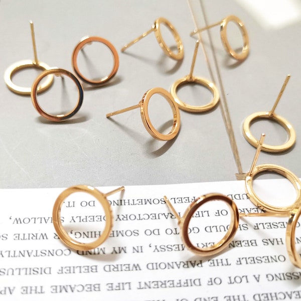 10PCS Real Gold Plated Brass Circle Earring Posts, Earring Stud,Round Ear Studs, Earring accessories