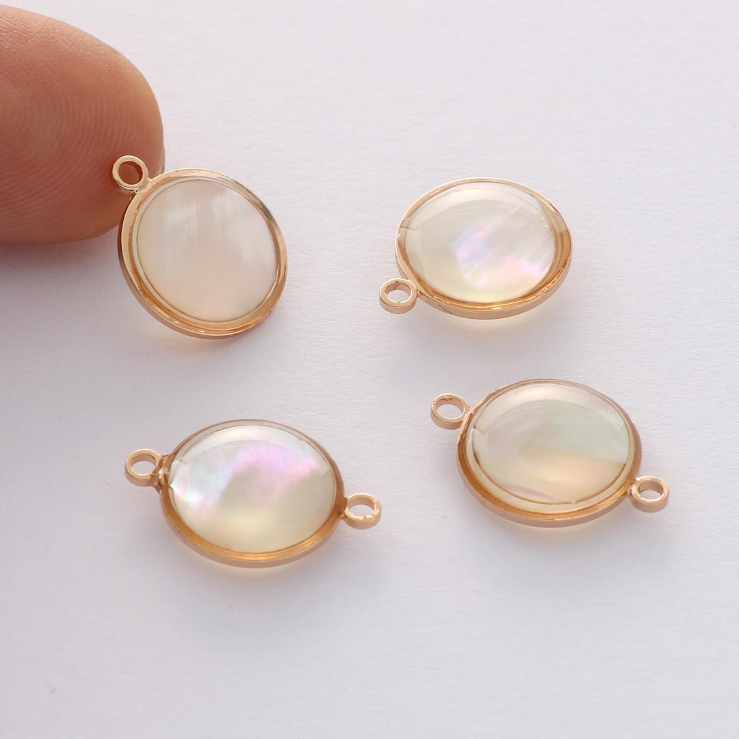 10pcs Round Imitation Shell Charm, Round Shell Pendant, Bezel Gemstone ...