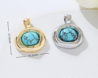 2pcs 18K Real Gold Plated Turquoise Gemstone Oval Molten Bezel Pendant,Natural Stone Teardrop Charm,Gemstone Charm, Jewelry Making