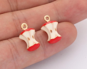 6pcs Alloy Apple Earrings, Red Enamel Apple Pendant,Apple Core Charm, Plants, Food,Jewelry Materials