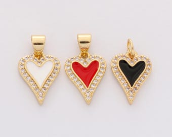 18k Gold Filled Colorful Enamel Heart Charm Hollow Heart Pendant For Necklace Bracelet Jewelry Making Nickel Free
