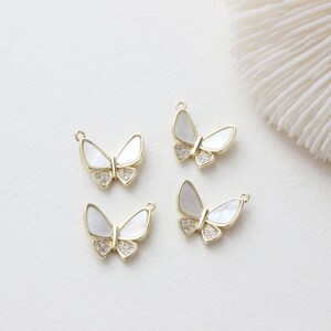 6pcs Real gold Plated Shell Butterfly Charm, Pearl White Butterfly, Pearl Butterfly Charm,Zircon Butterfly Charm, Necklace Pendant image 9