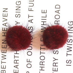 5PC 4cm Wine red Mink furry Pompom Charm Pendant Fur Ball Charm Pom Pom Charms Paste Pom Jewelry Supplies