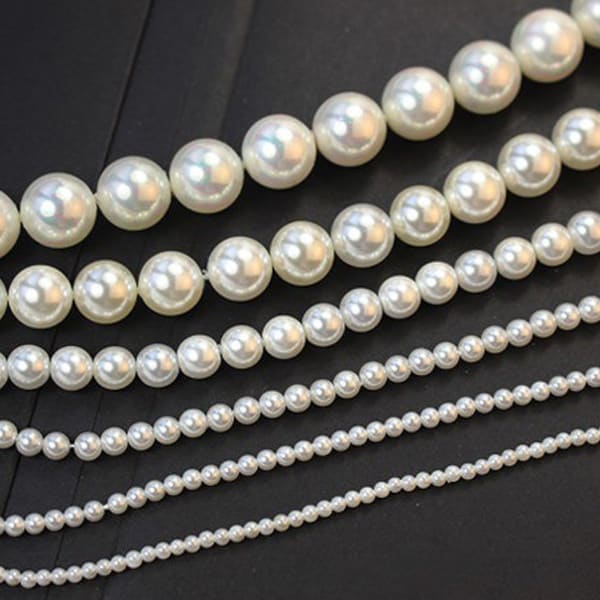 40PCS. 2MM/3MM/4MM/6MM/7MM/10MM/12MM Shell Pearl Beads ,Round Loose Beads, Imitation Pearl, Fake Pearls