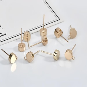 18K Gold Plated 6MM Round Earrings w/ Ring,Round Stud Earring,Gold Ball Earrings,Trend Earrings,Earring Attachment