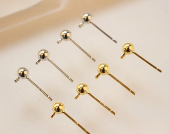 10pcs.3MM/4MM/5MM ball earring w/ring, ball ear stud, gold ear wire, Round Ball Post ,earring attachment,925 sterling silver ear stick