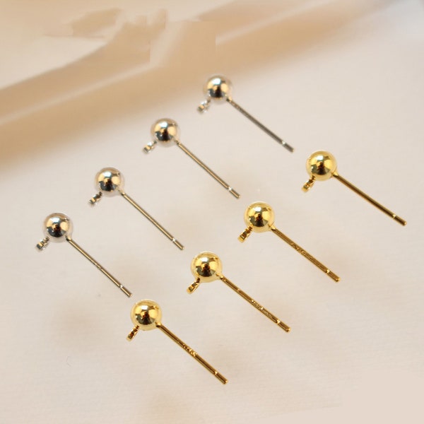 10pcs.3MM/4MM/5MM ball earring w/ring, ball ear stud, gold ear wire, Round Ball Post ,earring attachment,925 sterling silver ear stick