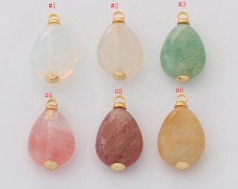 Real Gold Plated Teardrop Natural Stone Charm Quality Jewelry Supply