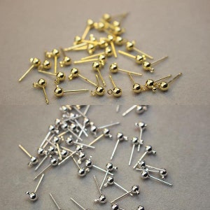 10pcs. high quality 3MM/4MM ball earring w/ring, ball ear stud, gold ear wire, Round Ball Post ,earring attachment,wholesale,bulk finding