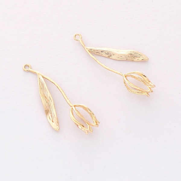 6pcs real gold plated tulip flower charm, tulip Pendant ,tulip bouquet, plant,Jewelry Making,diy supply