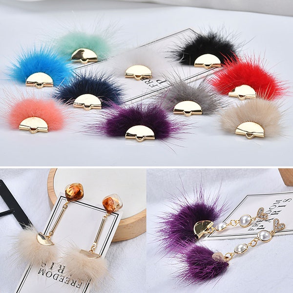 10PCS Fan Shape Mink Fur Charm Pendant Winter Earrings Jewelry Making Diy Material