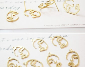10pc Real gold plated face Earrings, Supplies,Minimalist,Earrings Attachment